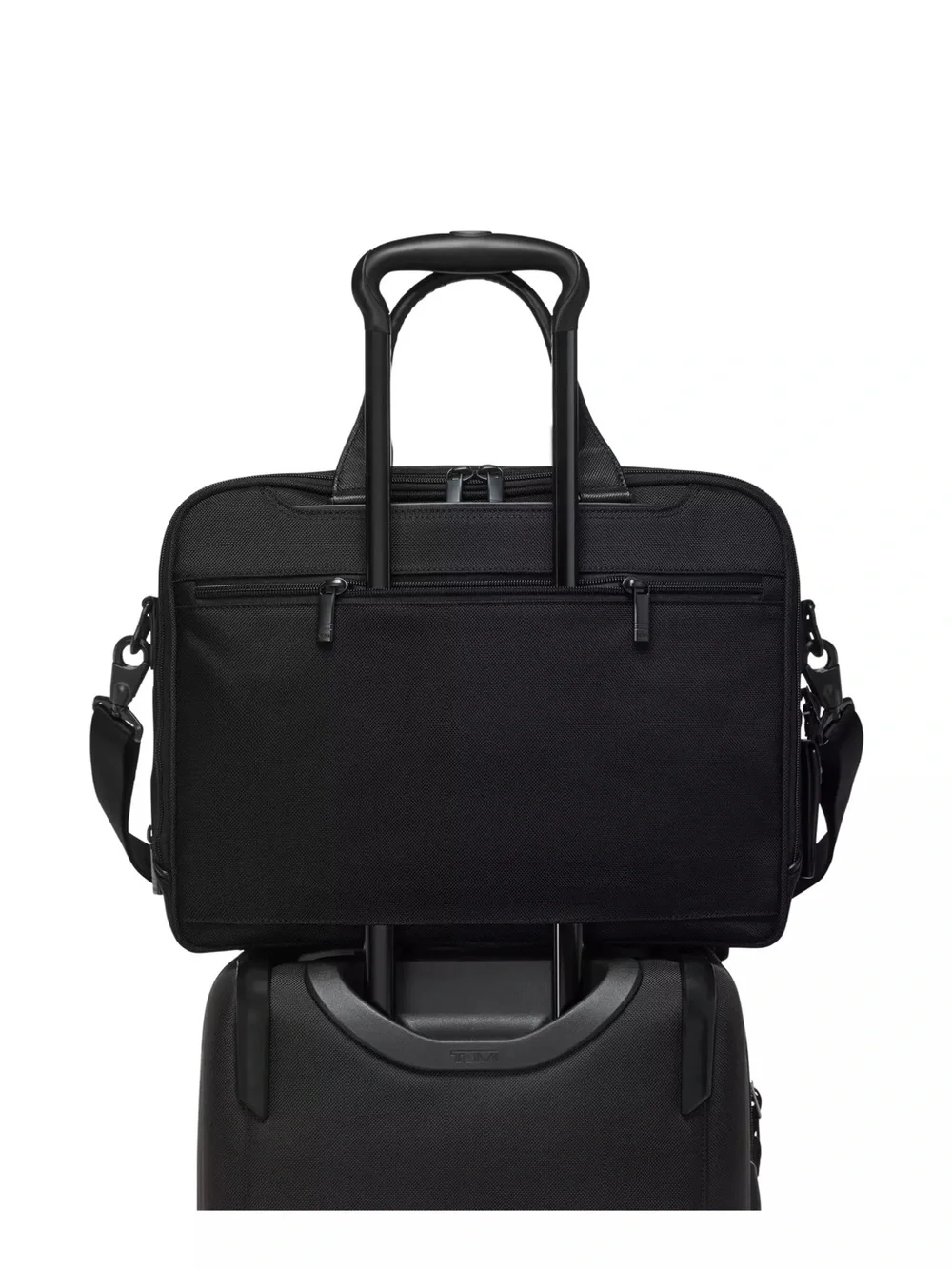 Tumi Black Nylon Briefcase with Leather Trim and Shoulder Strap